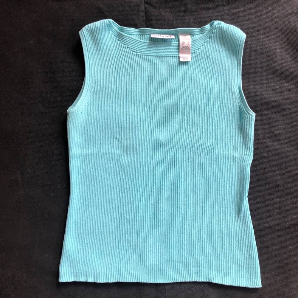 Liz Claiborne/Villager Turquoise Sleeveless Modified Boatneck Sweater